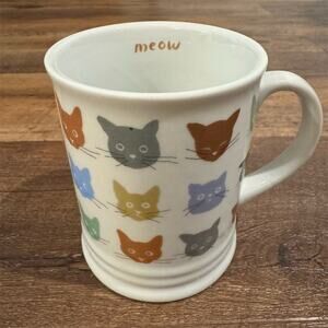 Fringe Studio Ceramic Mug 14oz Colorful Cat Faces Meow Coffee Tea Cute Gift